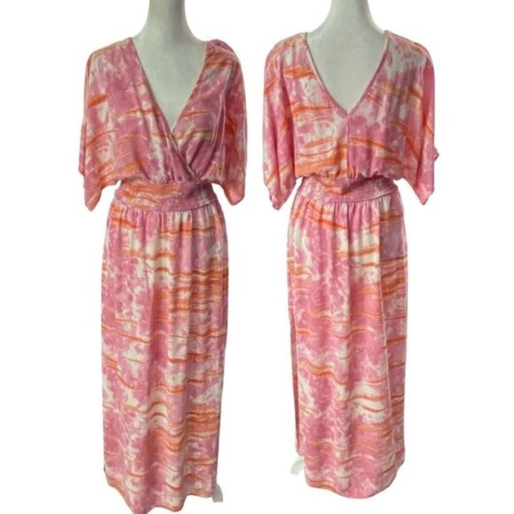 Knox Rose Pink and Orange Dolman Sleeve Maxi Sundress
